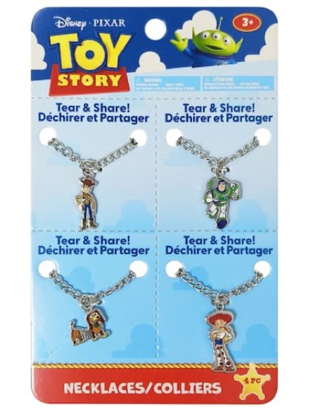 4 New Toy Story Kids Silver Charm Necklaces - Blue Packaging